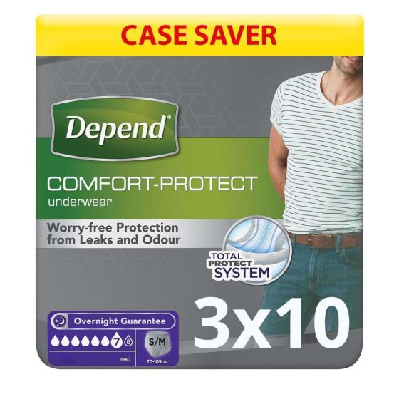 Depend Comfort Protect for Men - Small/Medium - Case - 3 Packs of 10 
