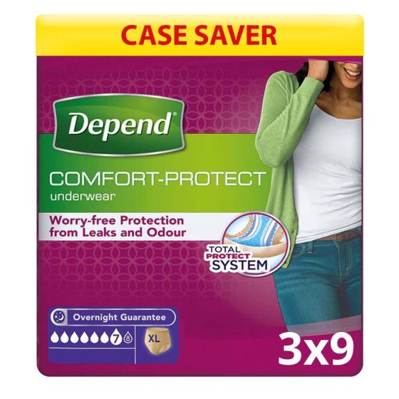 Depend Comfort Protect for Women - Extra Large - Case - 3 Packs of 9 