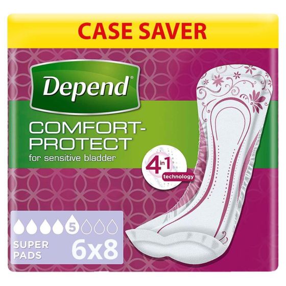 Depend Pads for Women - Super - Case - 6 Packs of 8 