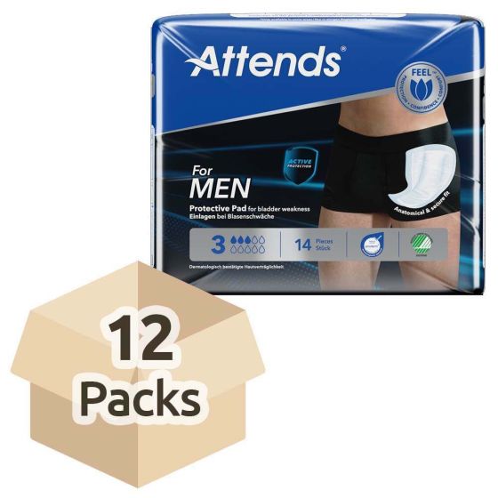 Attends Men Protective Absorbent Shield - Level 3 - Case - 12 Packs of 14 