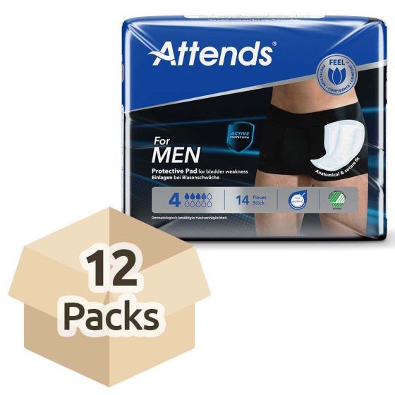 Attends Men Protective Absorbent Shield - Level 4 - Case - 12 Packs of 14 