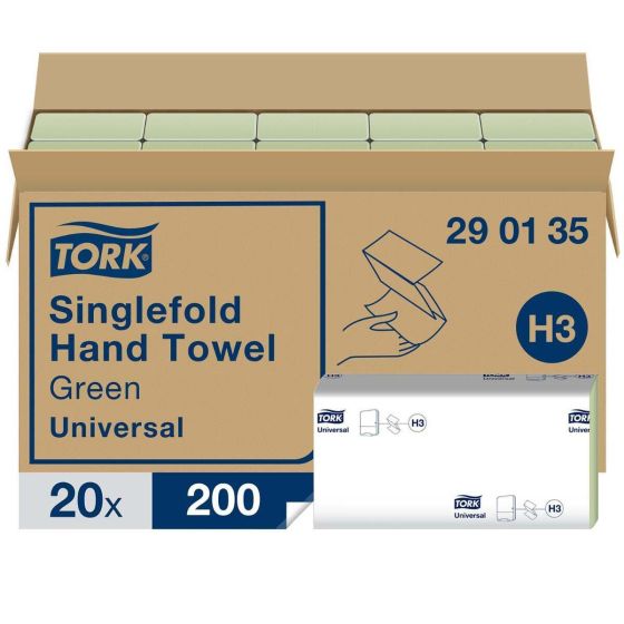 Tork Green Singlefold Hand Towel Universal - Pack of 20 Sleeves (4000 Towels) 