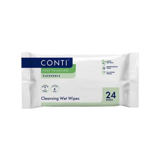 Conti Post Toileting Flushable Cleansing Wet Wipes - 22cm x 17cm - Pack of 24 