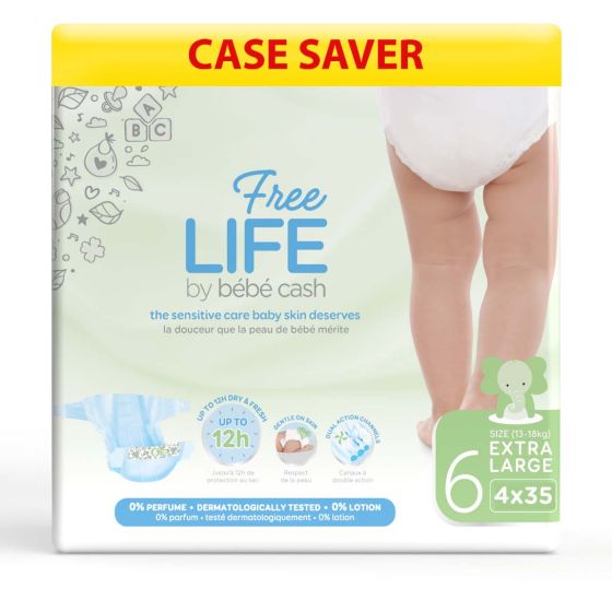 Freelife Bebe Cash - Nappies - Extra Large 6 (18+kg) - Case - 4 Packs of 35 