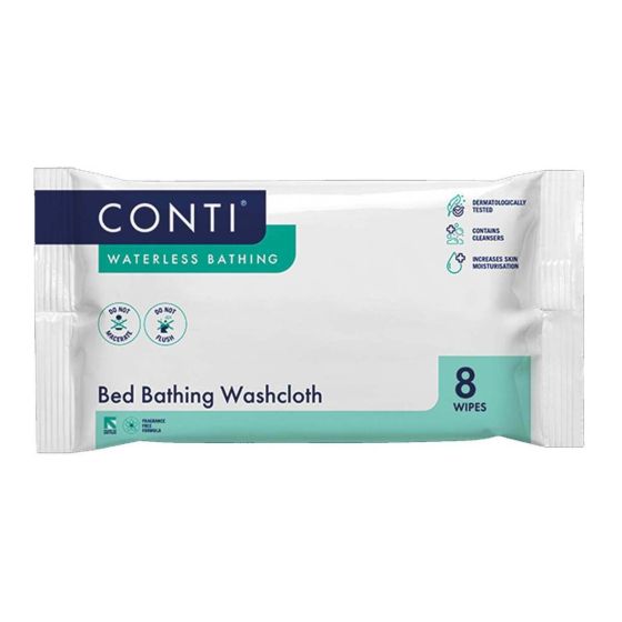 Conti Waterless Bathing Bed Bath Wipes - Unscented - 33cm x 22cm - Pack of 8 