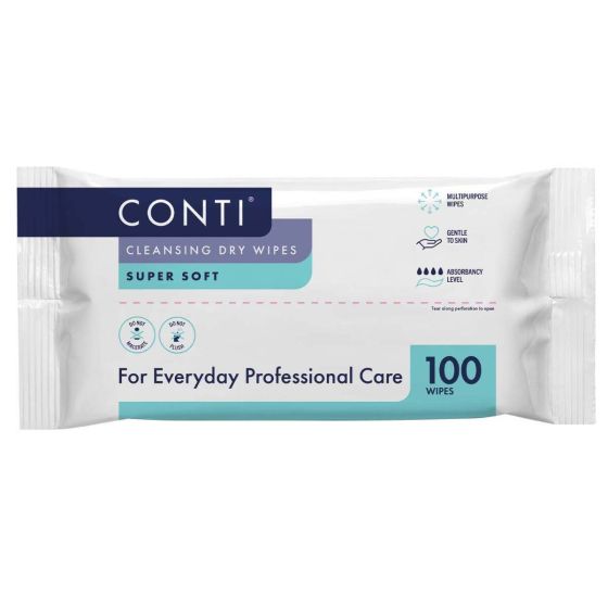 Conti SuperSoft Patient Cleansing Dry Wipes - 30cm x 28cm - Pack of 100 