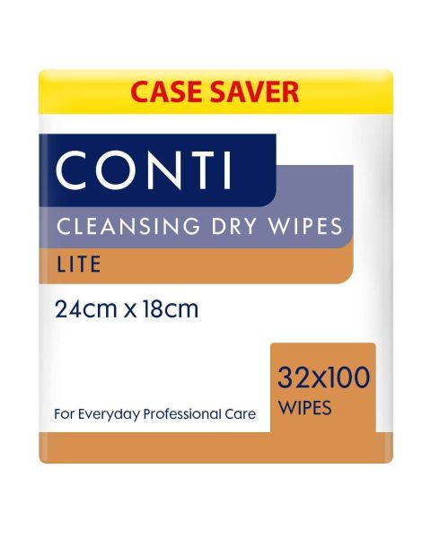 Conti Lite Patient Cleansing Dry Wipes - 24cm x 18cm - Case - 32 Packs of 100 