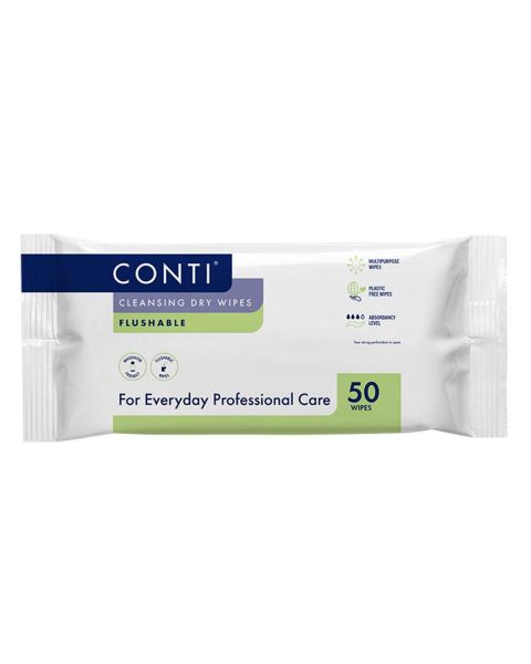 Conti Flushable Cleansing Dry Wipes - 24cm x 22cm - Pack of 50 