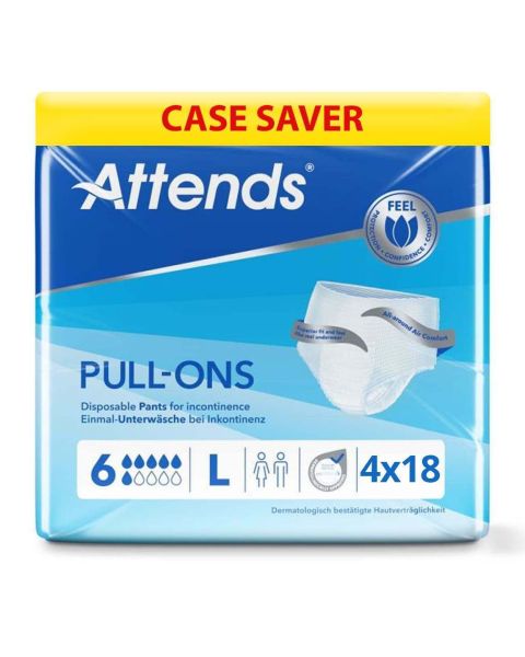 Attends Pull-Ons 6 - Large - Case - 4 Packs of 18 