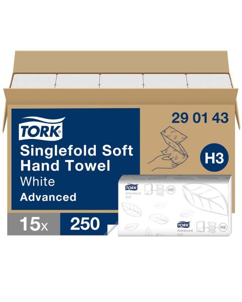 Tork White Soft Singlefold Hand Towel Advanced - Pack of 15 Sleeves (3750 Towels) 