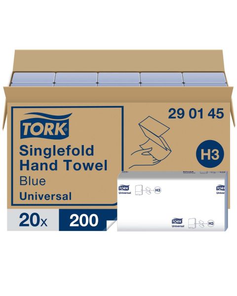 Tork Blue Singlefold Hand Towel Universal - Pack of 20 Sleeves (4000 Towels) 