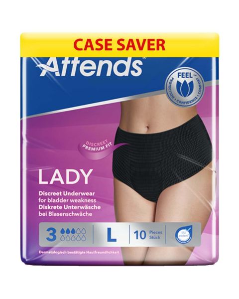 Attends Lady Discreet Underwear - Large - Case - 6 Packs of 10 