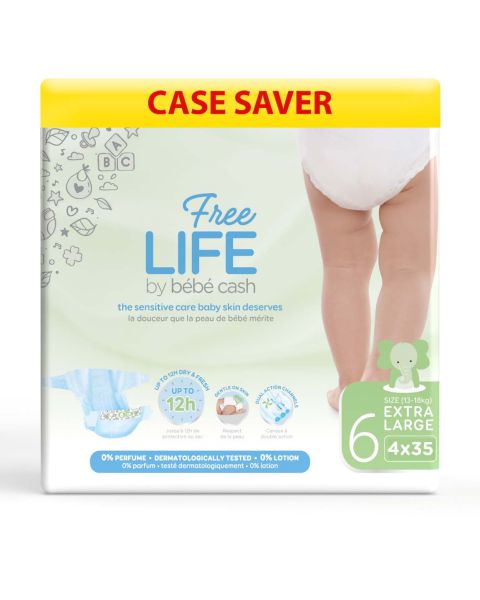 Freelife Bebe Cash - Nappies - Extra Large 6 (18+kg) - Case - 4 Packs of 35 