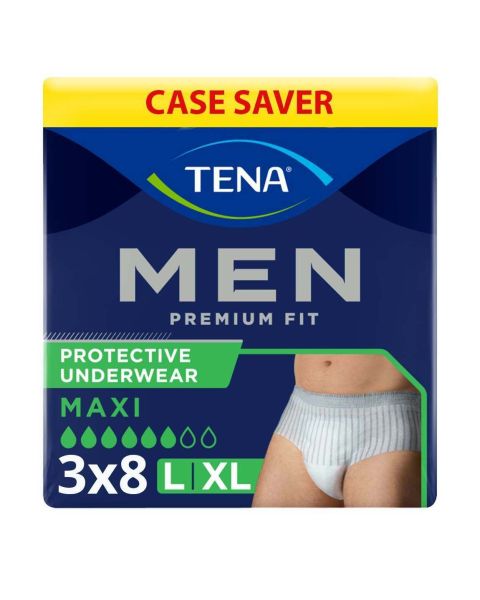 TENA Men Premium Fit Maxi Pants - Large/Extra Large - Case - 3 Packs of 8 