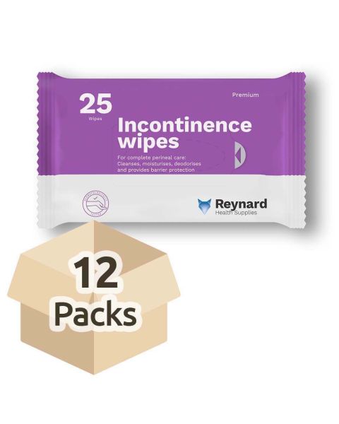 Reynard Incontinence Wipes - Case - 12 Packs of 25 Wipes 