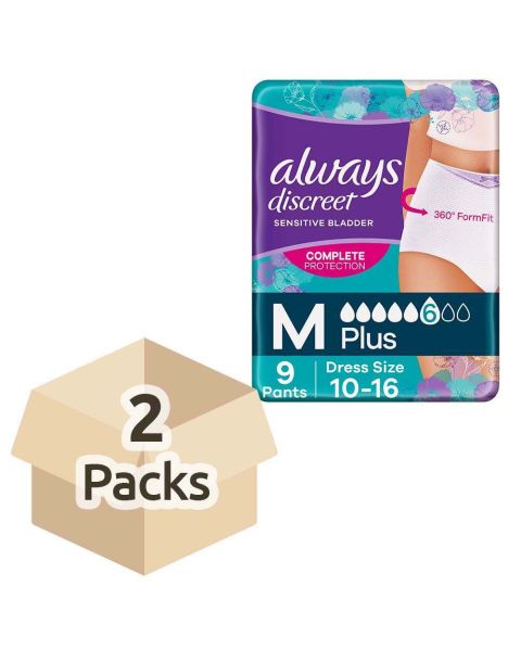 Always Discreet Underwear Plus - Medium - Case - 2 Packs of 9 