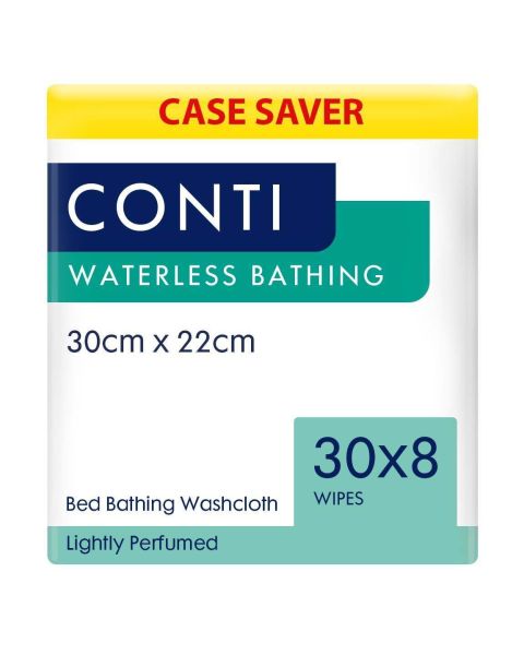 Conti Waterless Bathing Bed Bath Wipes - Scented - 30cm x 22cm - 30 Packs of 8 