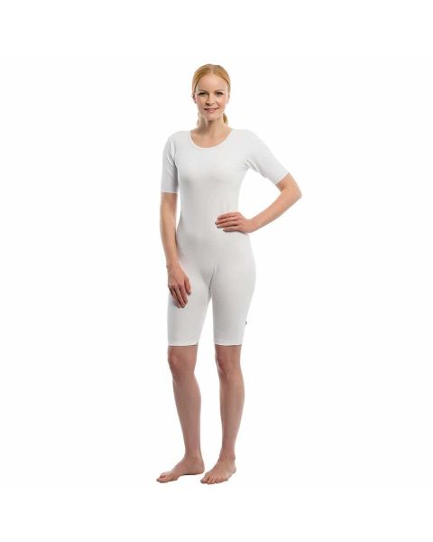 Suprima Short-Sleeved Bodysuit with Leg Zip - White - Medium 