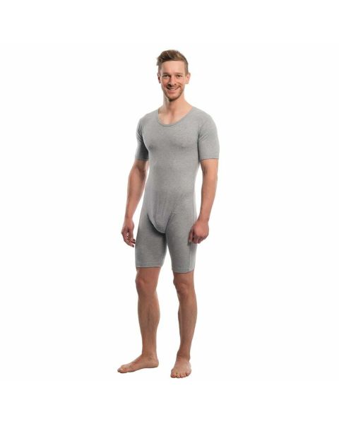Suprima Short-Sleeved Bodysuit with Leg Zip - Grey - Medium 