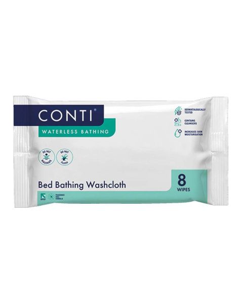 Conti Waterless Bathing Bed Bath Wipes - Unscented - 33cm x 22cm - Pack of 8 