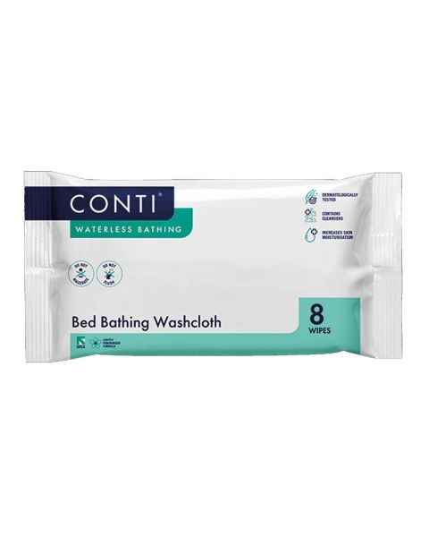 Conti Waterless Bathing Bed Bath Wipes - Scented - 30cm x 22cm - Pack of 8 
