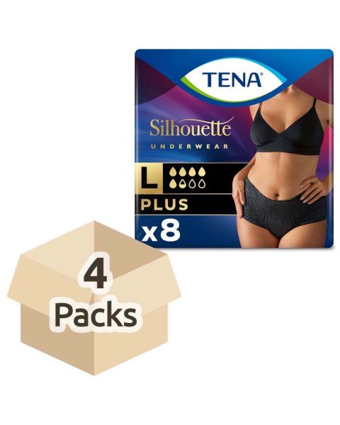 TENA Silhouette Pants - Plus - High Waist - Black - Large - Case - 4 Packs of 8 