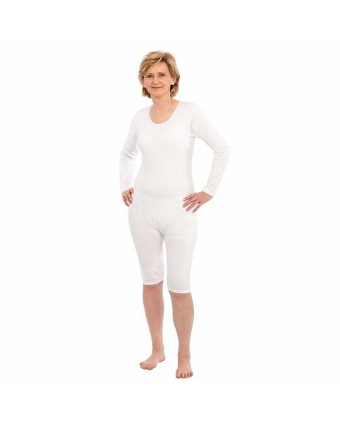 Suprima Long-Sleeved Bodysuit with Leg Zip - White - Small 