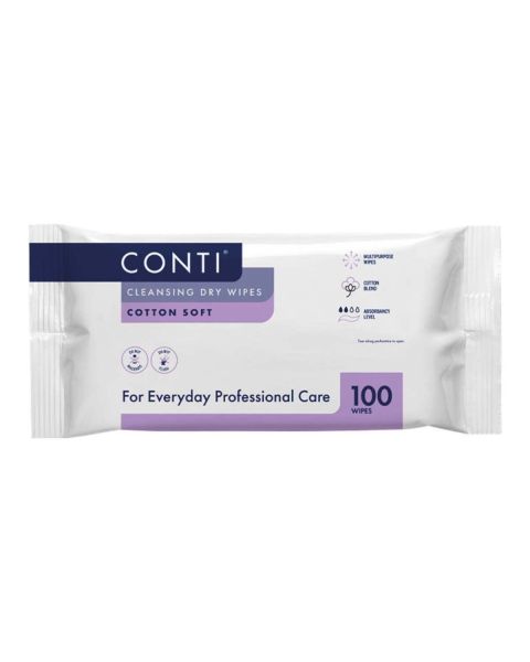 Conti Cotton Soft Patient Cleansing Dry Wipes - 30cm x 28cm - Pack of 100 
