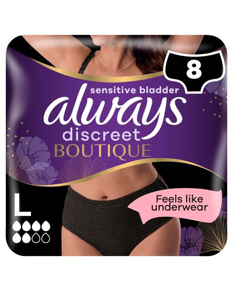 Always Discreet Boutique Pants Plus - Black - Large - Pack of 8 
