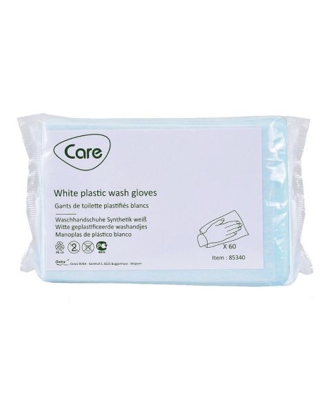 iD Care - Dry Patient Wash Glove (Plastic Backed) - White - Pack of 60 
